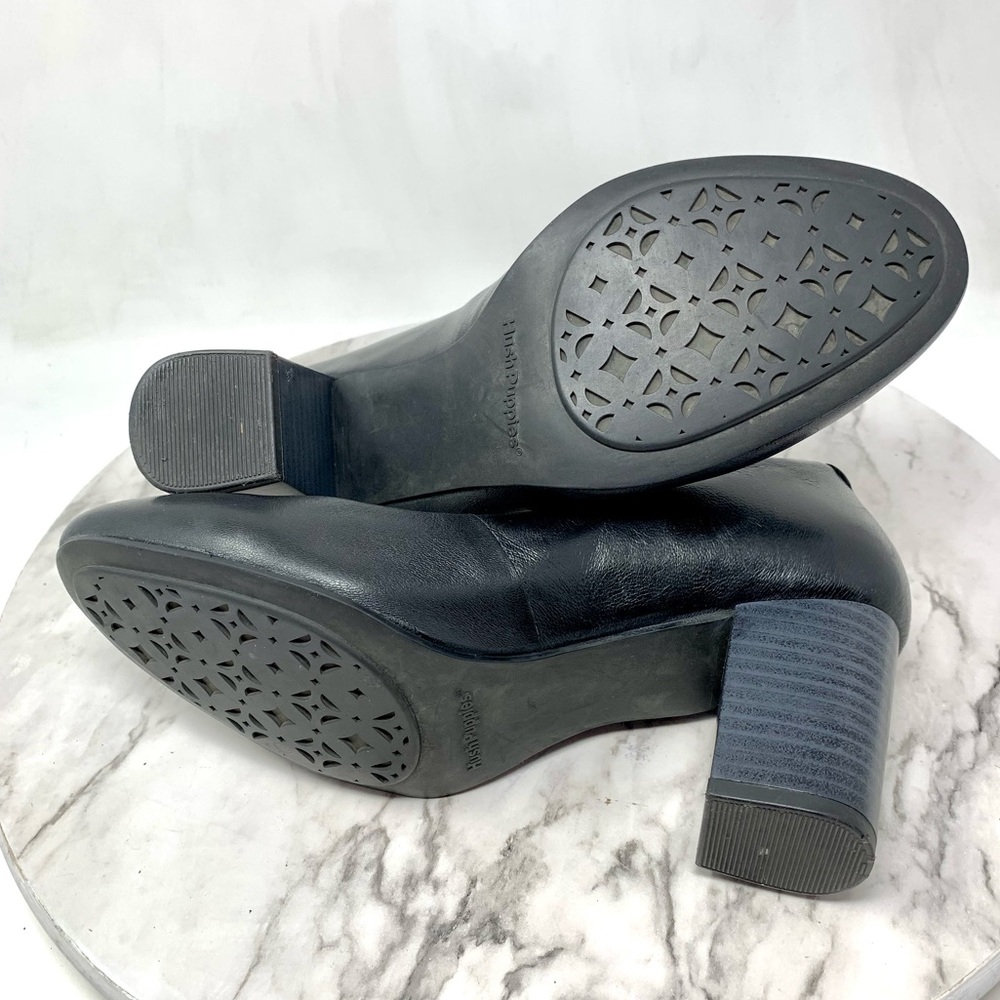 Vintage Hush Puppies Black Leather Mary Jane Comfort Heels 7.5 Classic Coquette - Picture 8 of 15